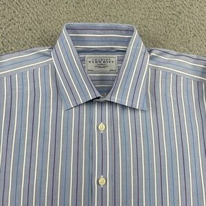 Charles Tyrwhitt Dress Shirt Mens 16.5/33 Blue Stripe French Cuff Jermyn Street